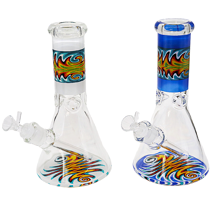 Full Wigwag Design Heavy Beaker Waterpipe (ES25214) | 10 inches | Assorted Colors product image